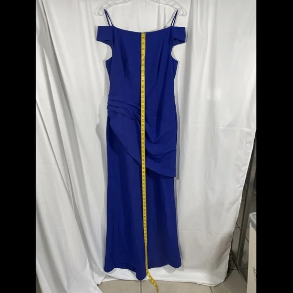 NEW ELIZA J [SZ 12 ] Draped Off‎ The Shoulder Gown In Cobalt - Picture 10 of 12